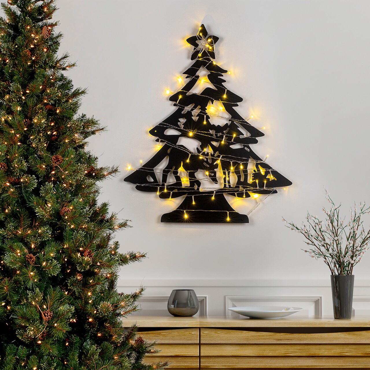 Decoratiune de luminoasa XMASBLACK-024, Tanelorn, 59x70 cm, metal, negru - imagine 7